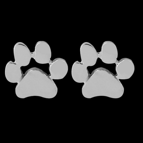 Silver Paw Print Stud Earrings - Picture 2 of 5